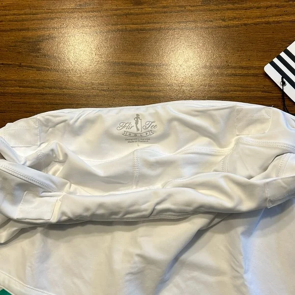 FlirTee Asymmetrical Pleated Golf Skirt White/Envy Green Stripes - Picture 8 of 16